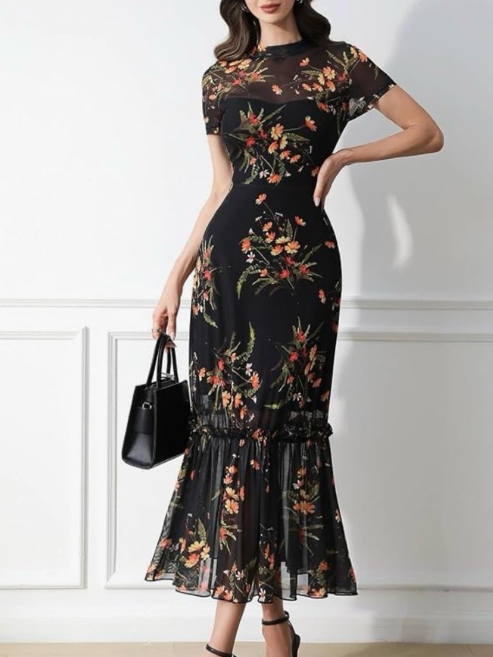 GothDark floral mesh maxi dress, medium